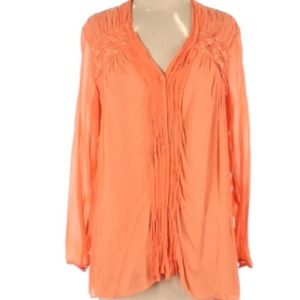 Gandhi + Rahul Khanna Women's Size Large Orange Long Sleeve Blouse